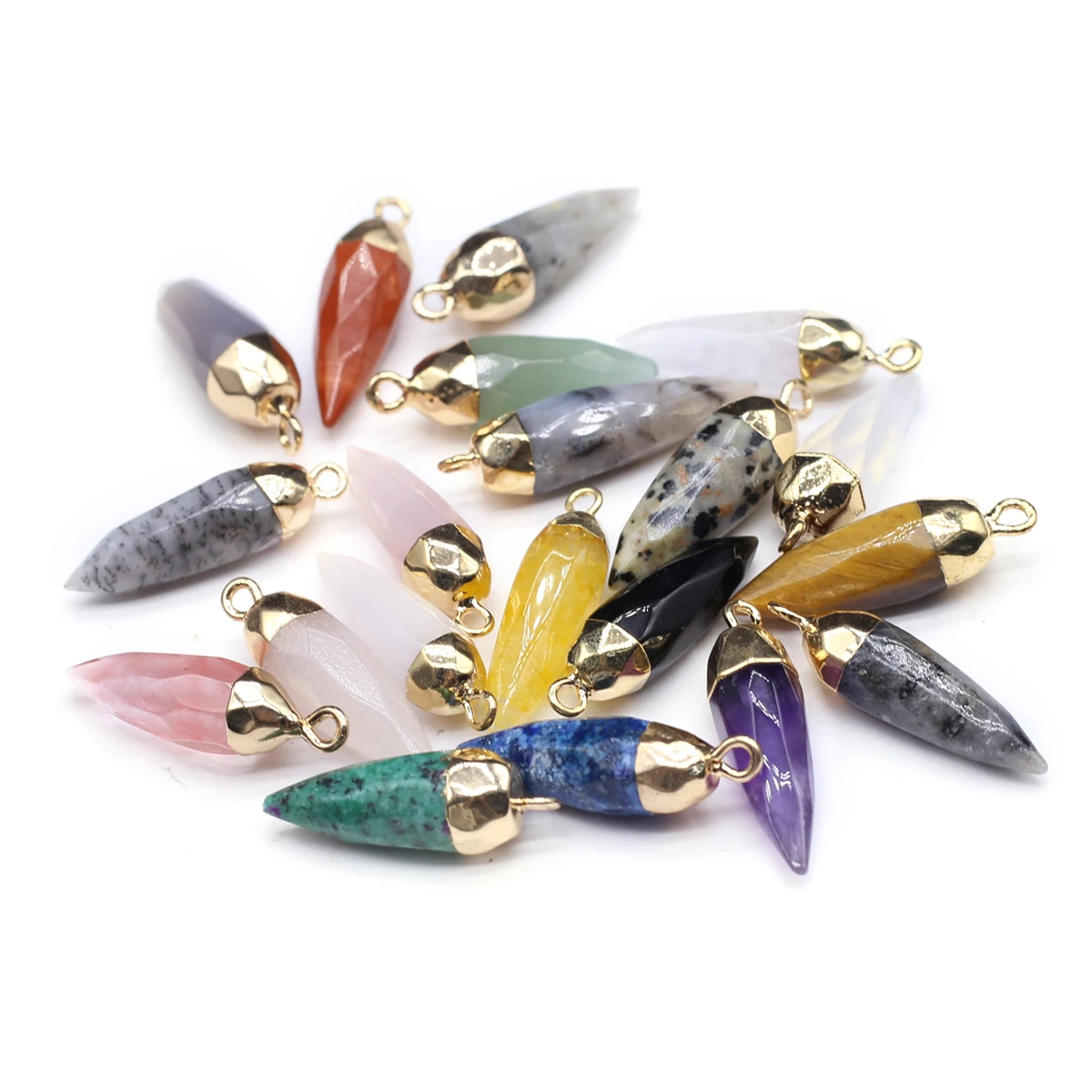 10PCS Natural Semiprecious Stone Random Color Bullet Head Cut Pendant 27x8mm Jewelry Making DIY Necklace Earring Accessories