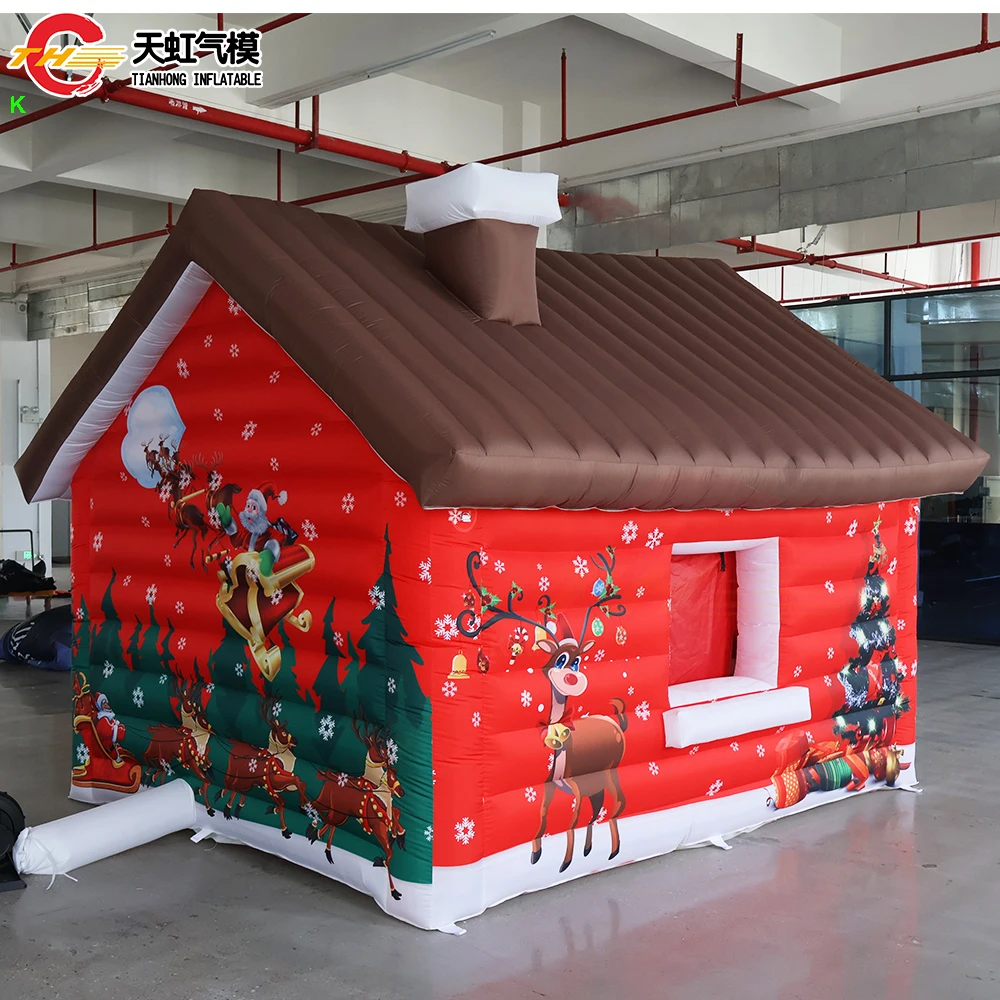 4x3x3mH Customized Inflatable Christmas House Portable Santa Grotto Inflatable Santa House for Sale