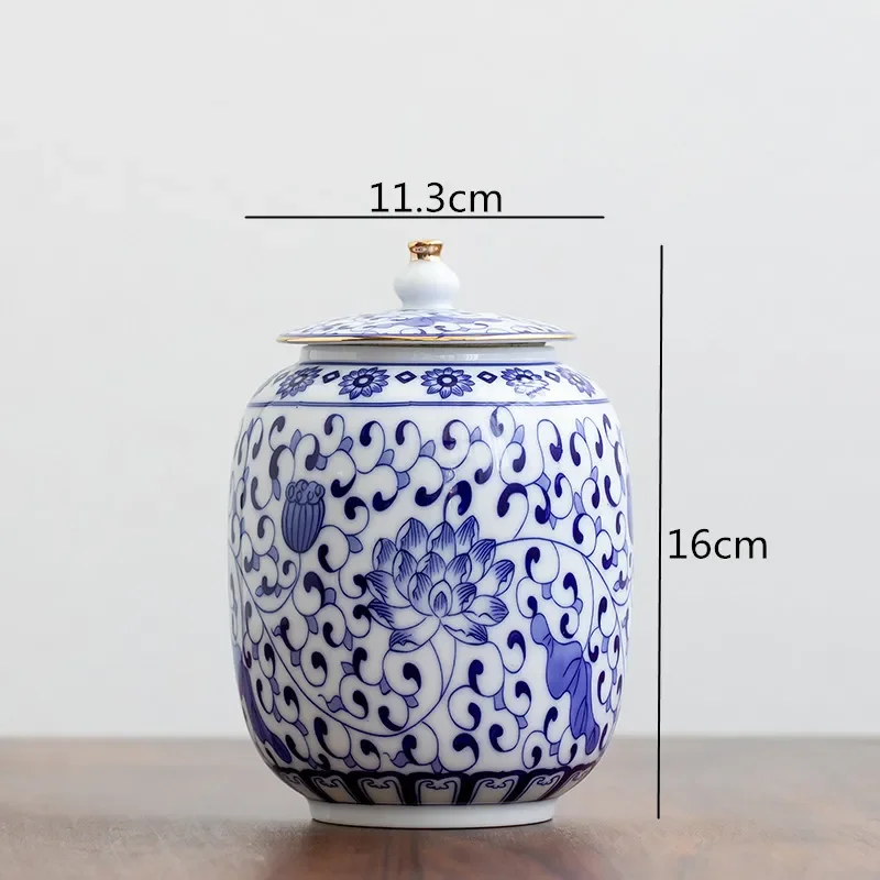 Blue and White Ceramic Jar Tea Caddy Sealed Storage Box Organizer Tins Decorative Jars Desktop Organize