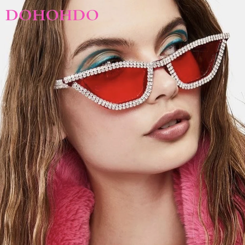 DOHOHDO Unise Cat Eye Plastic Frame Rhinestone Decor Tinted Lens Fashion Glasses Rave Party Musical Festival Street-Photography