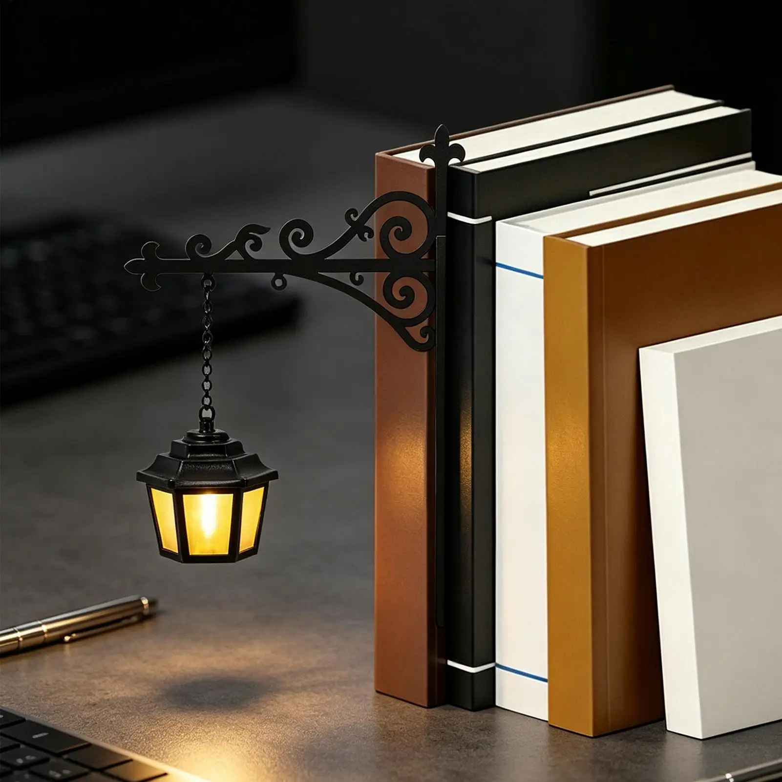 Library Lantern Wrought Iron Ambient Glow Miniature Bookshelf Lamp Decorative Night Light for Nightstand Study Desk Reading Nook view 2