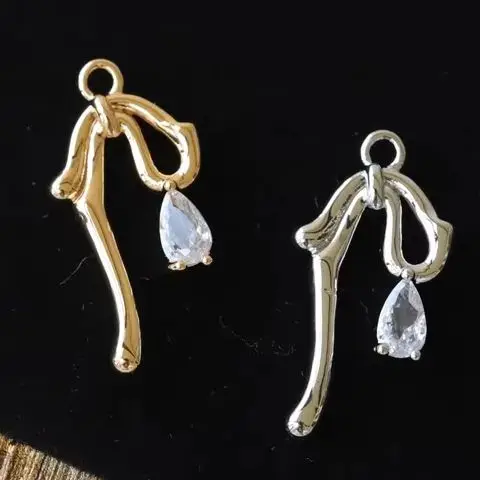 

2PCS 10x20mm Copper Plated with Real Gold Elegant Tassel Water Drop Zircon Bow Pendant for DIY Handmade Jewelry Accessory