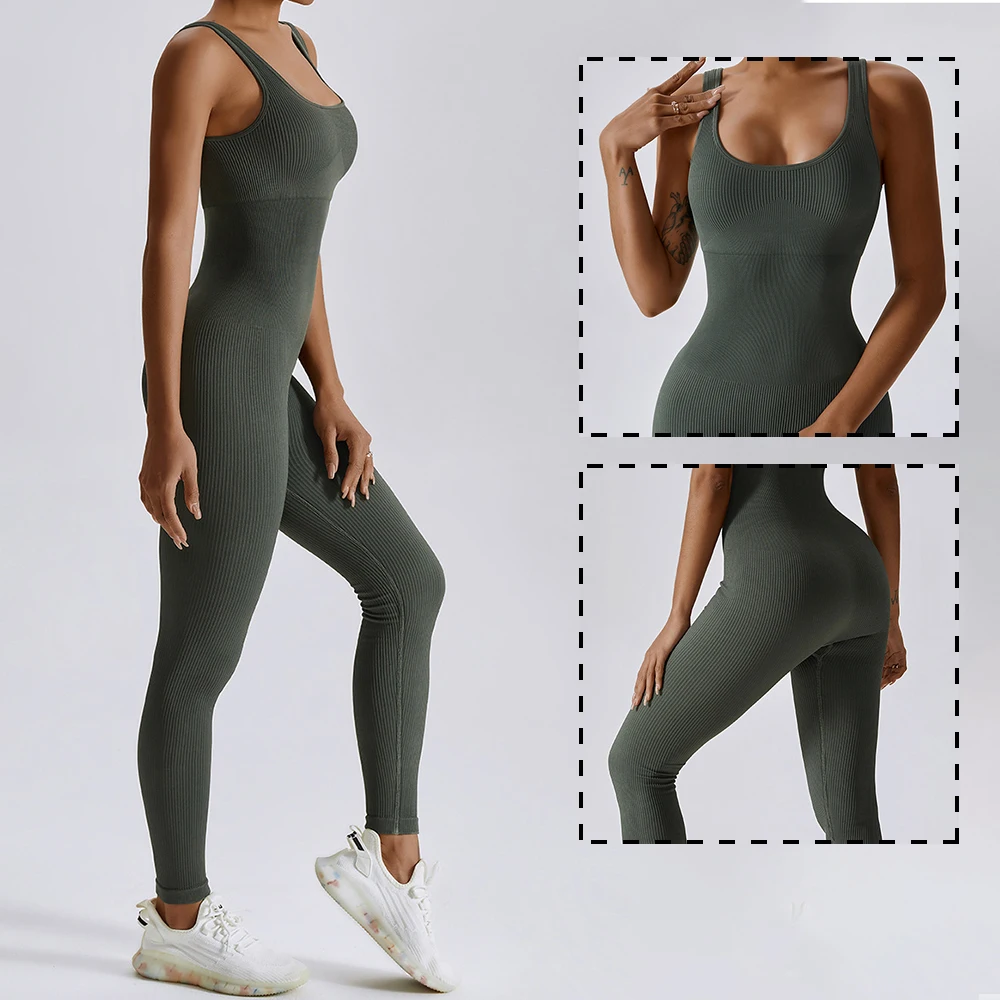 Vnazvnasi Seamless Yoga Jumpsuit for Women Gym Ribbed Suit for Fitness Sports Bodysuit Push Up Workout Sets  Sportswear Outfit