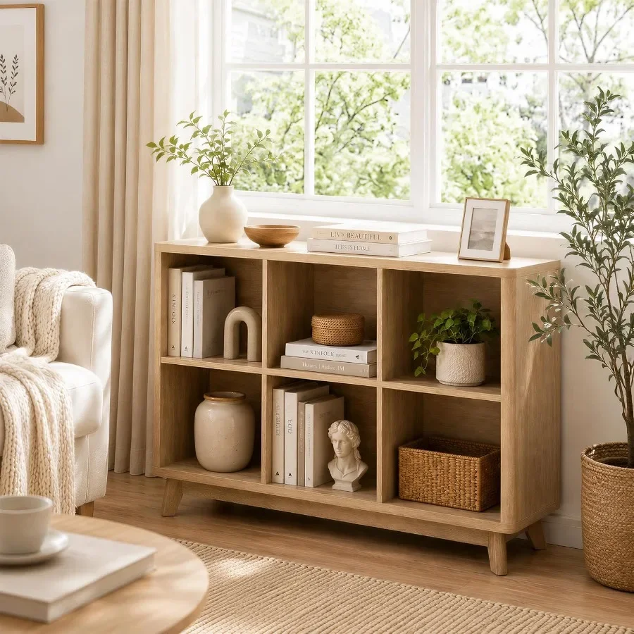 6 Cube Horizontal Storage Organizer Bookshelf with Legs, 40