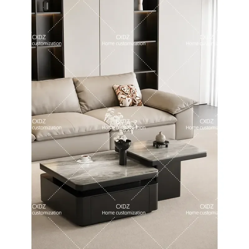 Square Rock Slab Coffee Table Minimalist Living Room Storage Advanced Texture Combination Household Furniture 2026 New