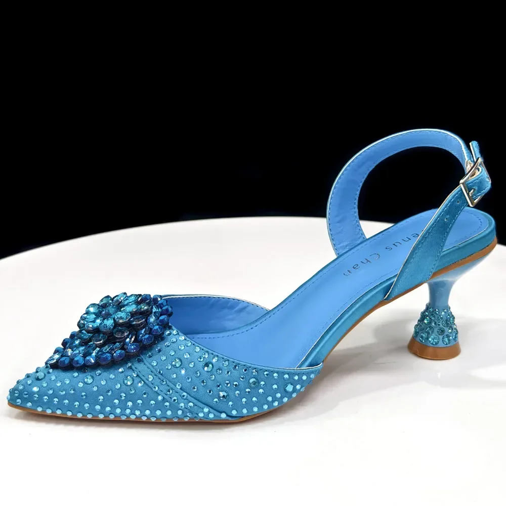 Crystal Rhinestone Heels & Clutch Bag Set Pointed Slingback Heels Women Wedding Prom Party Elegant Formal Matching Shoe Purse