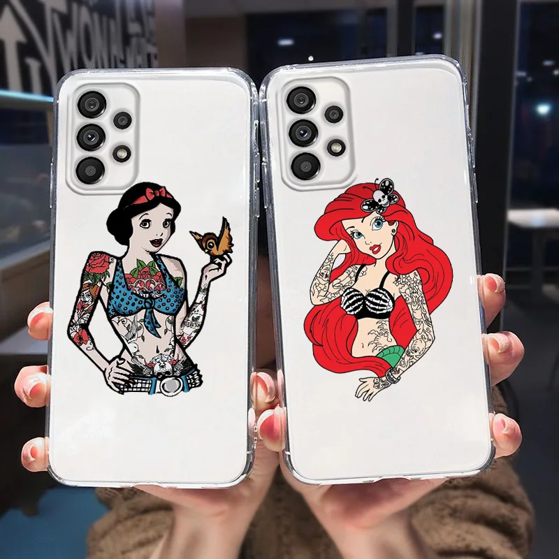 

Disney Tattoo Princess Phone Case For Samsung A73 A72 A53 A52S A33 A32 Lite A23 A22 A13 A03S Core Transparent Cover