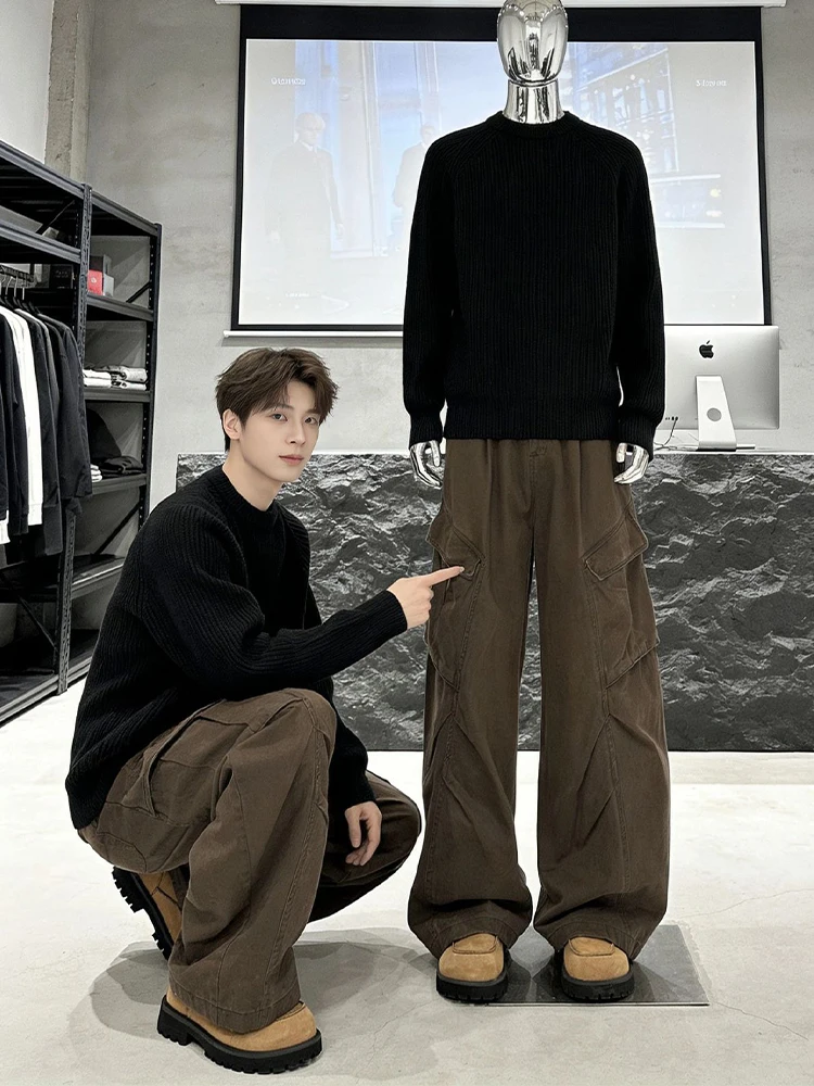 

Browny Red Merlot Men's Jeans Straight American Style Faded Workwear Trousers Vintage Look Bootcut Denim Pants Trendy Fit