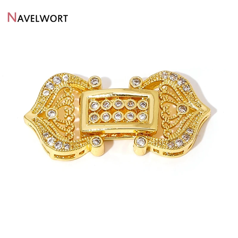 18K Gold Plated Brass With Zircon Hollow Out Pearl Clasps Connector,Creative Fastener Lock Closure Clasps For Jewelry Making