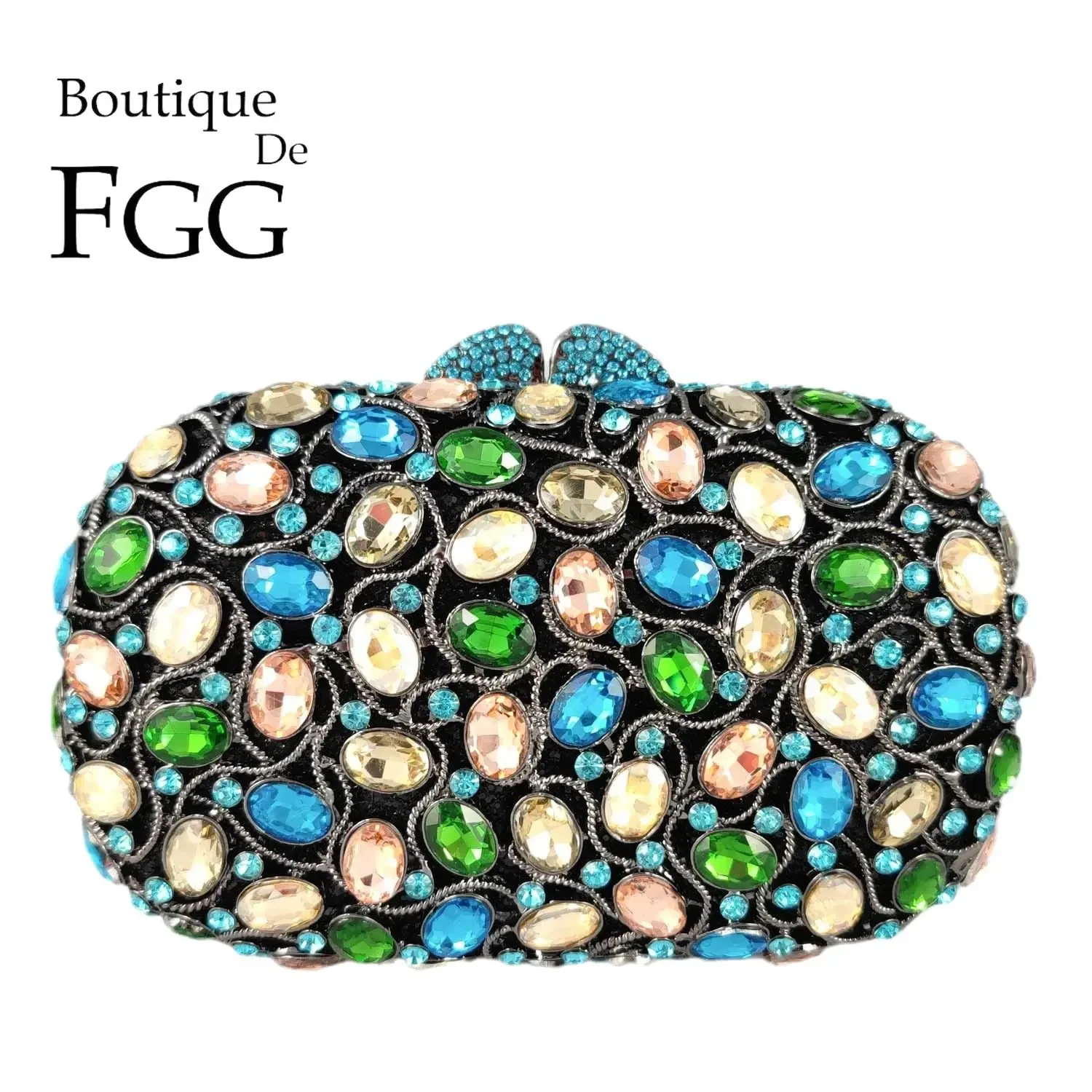 Boutique De FGG Bling Colorful Women Crystal Clutch Evening Minaudiere Bags Wedding Party Bridal Rhinestone Handbags and Purses