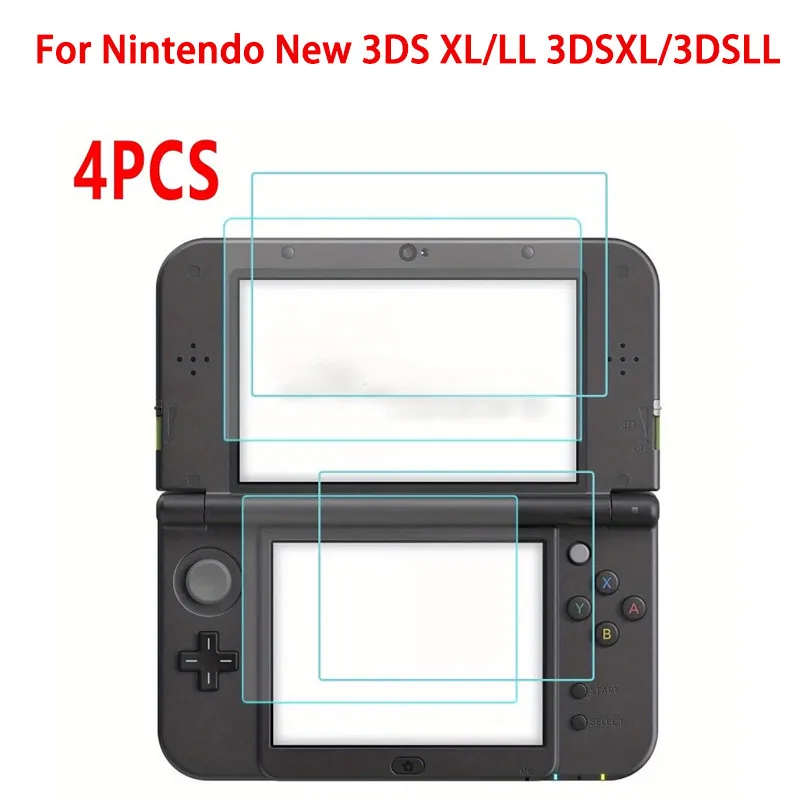 4pcs Protective Film for Nintendo New 3DS XL/LL 3DSXL/3DSLL Glass Screen Protector Tempered Glass Above and PET Film Below