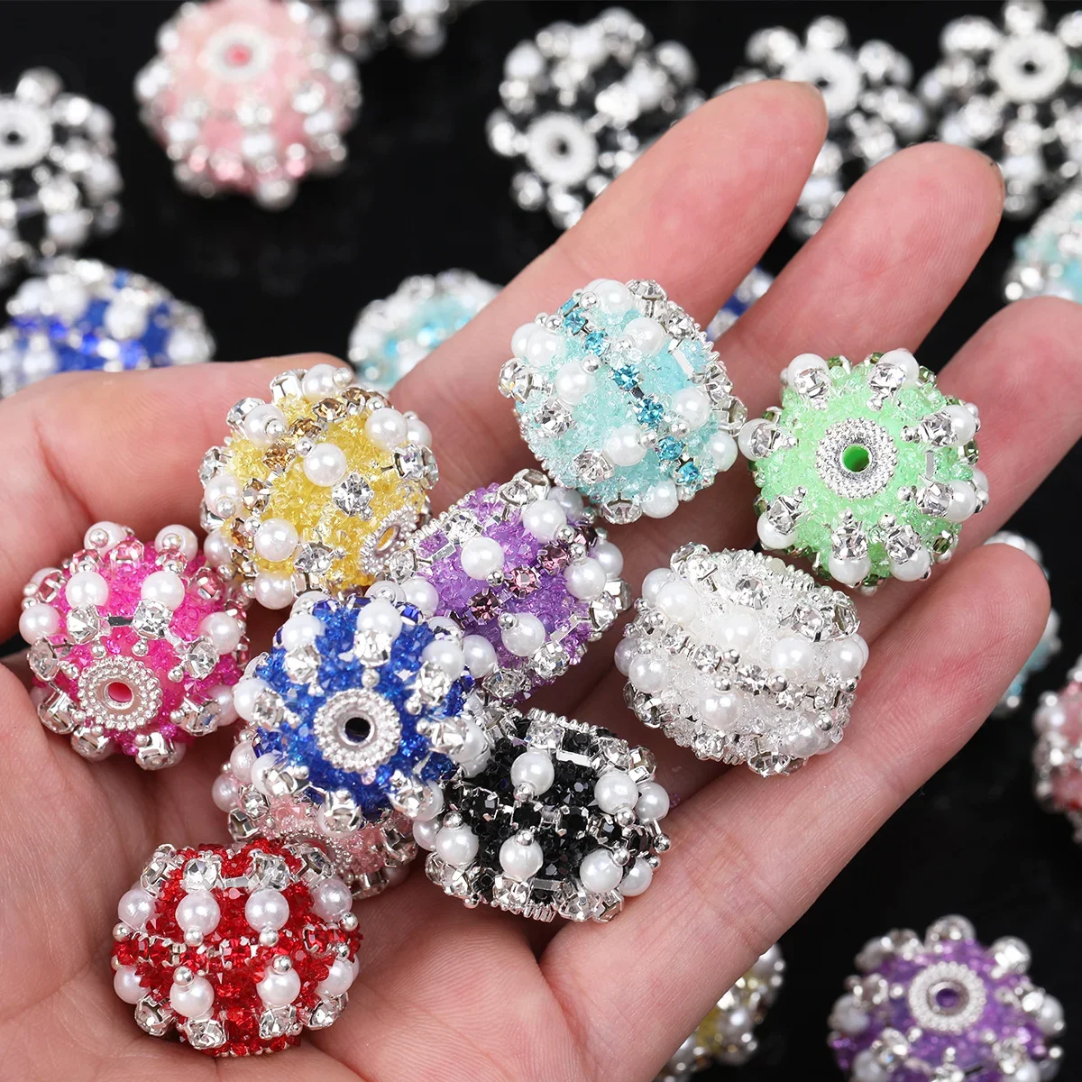 4/8pcs Random Color 22mm Full Rhinestone Oval Acrylic Loose Beads DIY Decor Pen Bracelet Craft Supplies