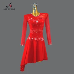 2024 Red Latin Dance Dress Party Sport Ball Practice Wear Prom Costume Kid Outfit Girls Line Suit Midi Samba Dancewear Customize