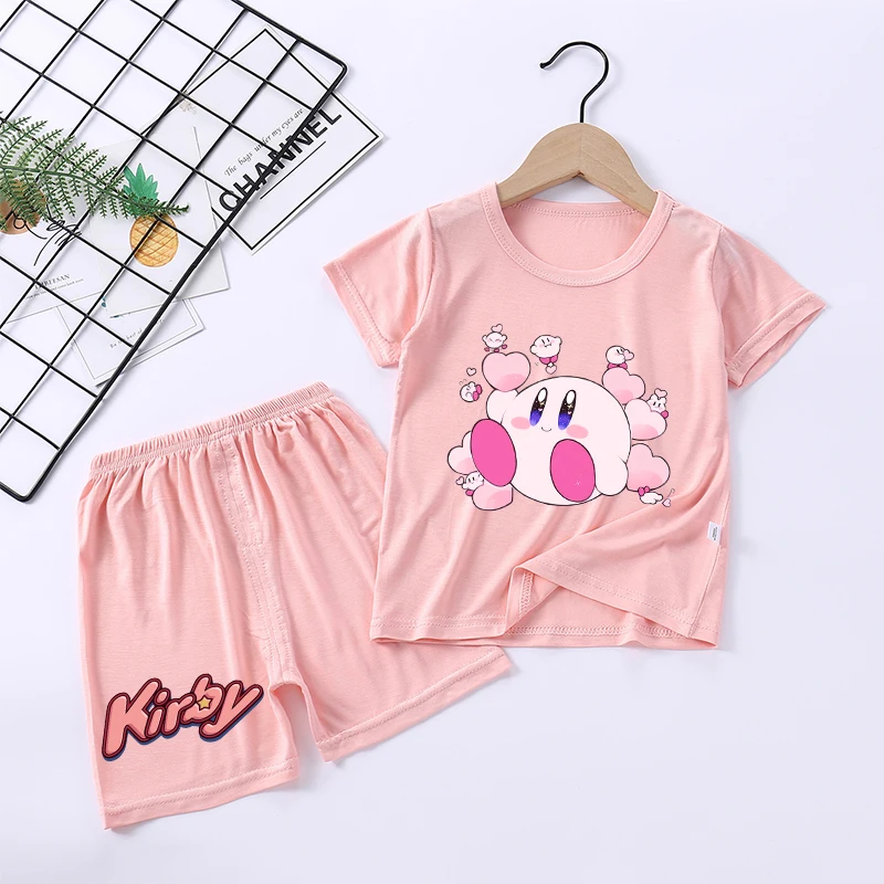New Kirbys Girl Sleepwear Kawaii Cartoon Pyjamas Set Children Cute Home Wear Short Sleeves Shorts Baby Pajamas Summer Clothes - view 4