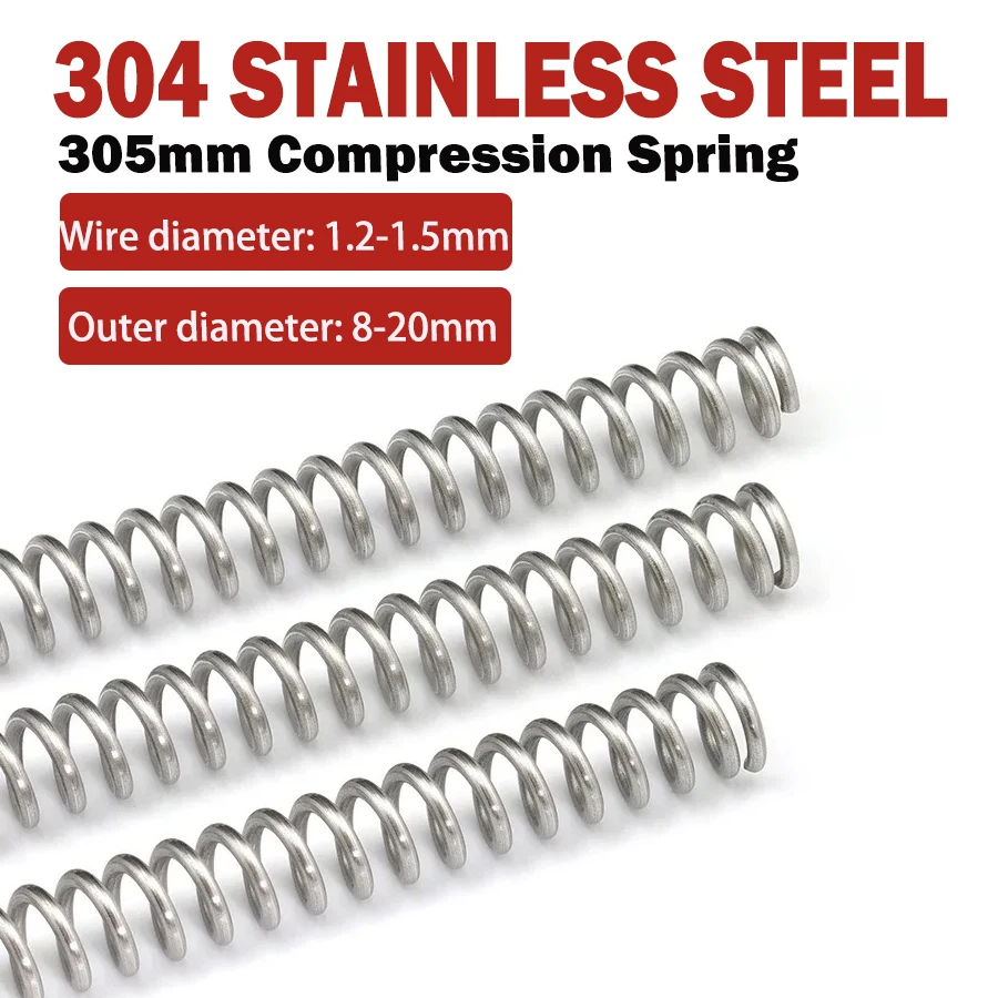 304 stainless steel  length 305mm return spring diameter 1.2-1.4-1.5mm compression spring-1pcs