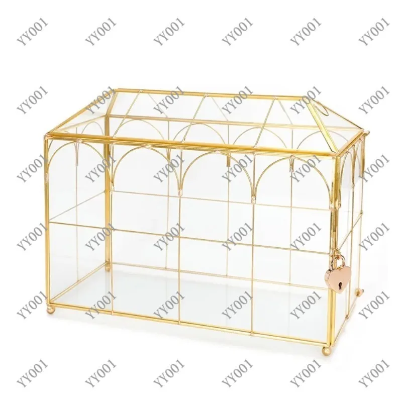 

Retro Black Glass Gold Rectangular Wedding Card Box Birthday Gift Storage Box Home Decor