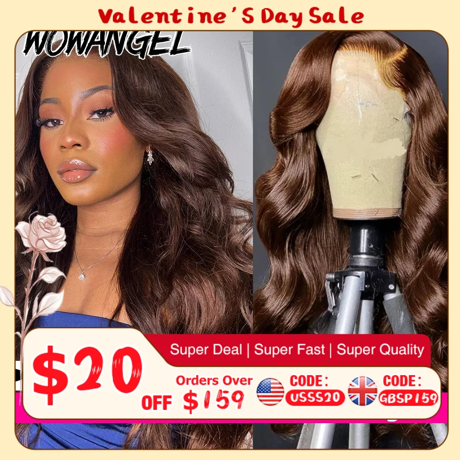 

Wow Angel Chocolate Brown HD Lace Frontal Wig Body Wave 250% 13x6 HD Lace Front Human Hair Wigs Melt Skins Remy Full Frontal Wig