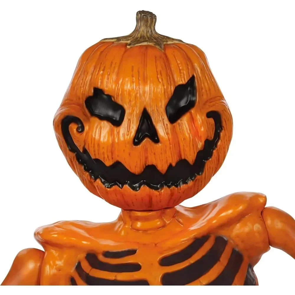 48 Inch Groundbreaking Pumpkin Skeleton - Creepy Outdoor Halloween Decorations for Yard