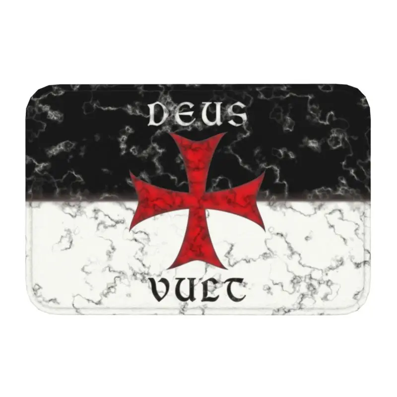 Deus Vult Crusader Cross In Marble Front Door Floor Entrance Mat Indoor Knights Kitchen Bath Doormat Toilet Carpet Rug