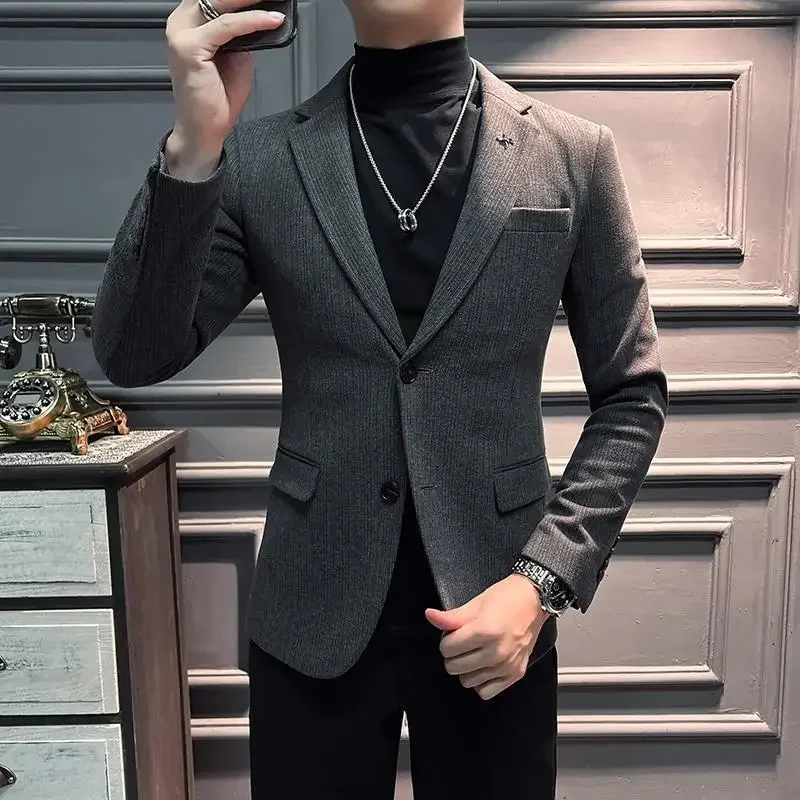 High Quality Woolen Thick Warm Suit Jackets Autumn Winter Casual Business Blazers Social Office Business Dress Coat Men Clothing