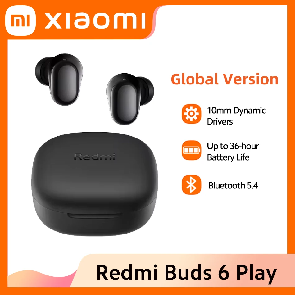 Оригинальные наушники Xiaomi Redmi Buds 6 Play Global версии 10 мм с динамическим драйвером и шумоподавлением AI Bluetooth 5,4 TWS