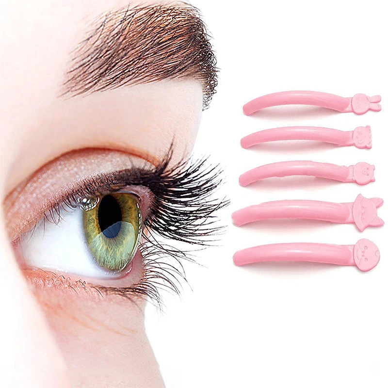 นํากลับมาใช้ใหม่ 5 คู่สีชมพูกาวฟรีซิลิโคน Eyelash Perm Pads Sticky Lashes Rods Shield ยก 3D Eyelash Curler Applicator เครื่องมือ