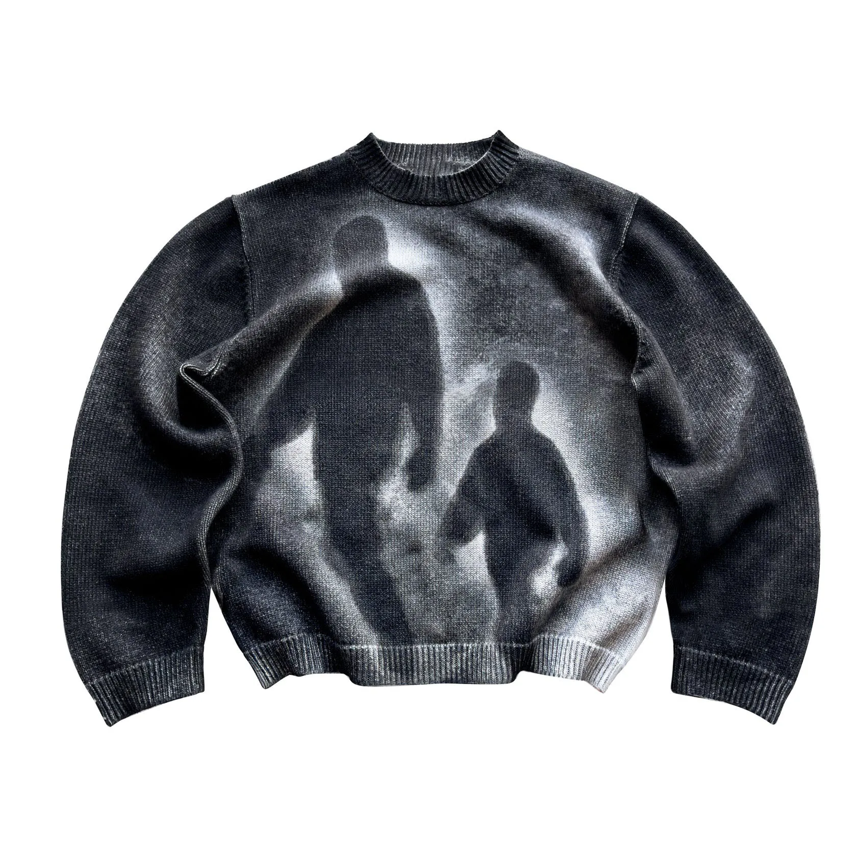 New Hip Hop Streetwear Knitted Sweater men Gothic portrait Print Pullover autumn Harajuku Cotton sweater women Oversized Sweater