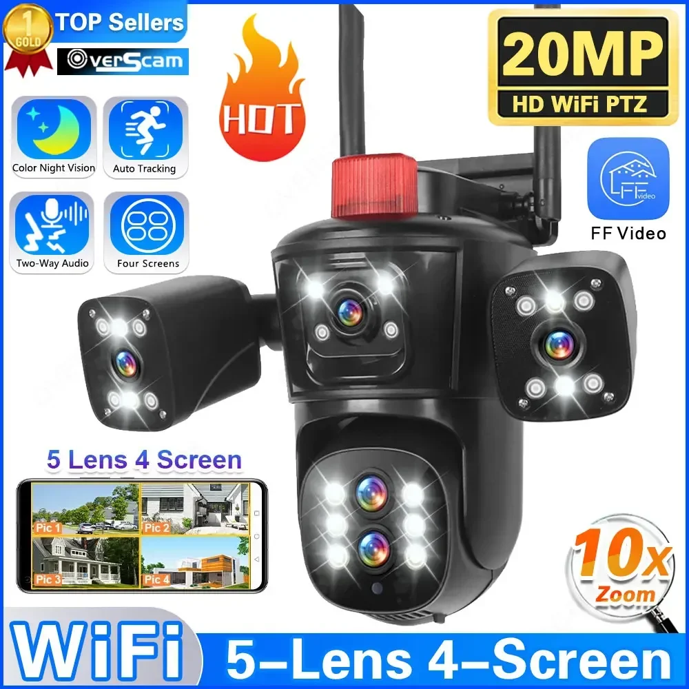 

10K 20MP Four Screens WiFi PTZ Camera 10X Optical Zoom Auto Tracking Humanoid Detection CCTV Security Cameras Outdoor Waterproof