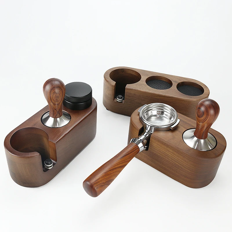 51mm/53mm/58mm Kaffee Filter Halter Tamper Stehen Buche Nussbaum Holz Espresso Distributor Matte Basis rack Für Barista Zubehör – Detail 27