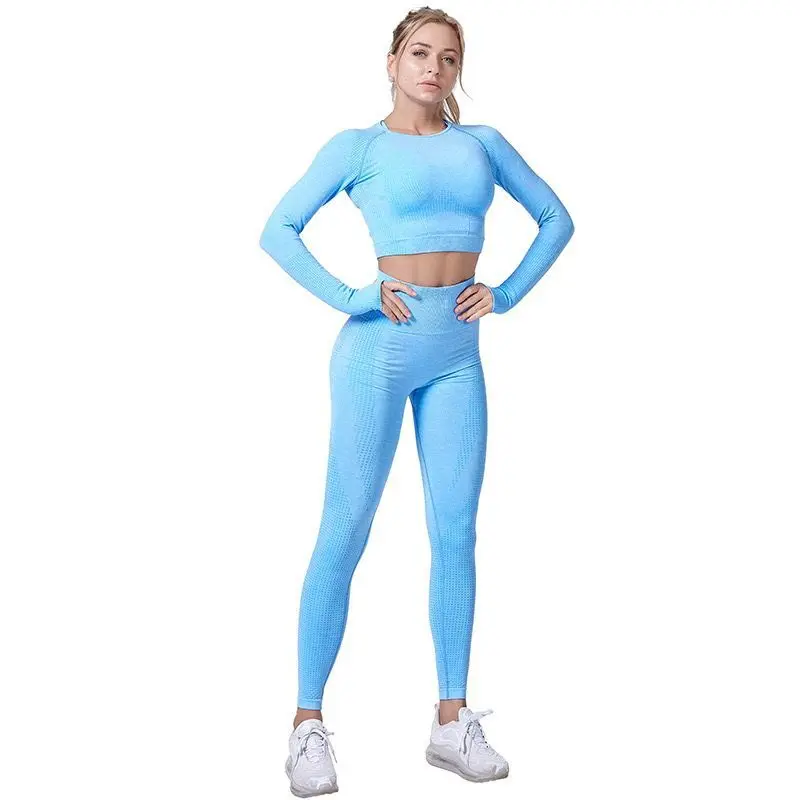 Nuovo 2022 Seamless Women Yoga Set Workout Sportswear Gym Fitness manica lunga Crop Top Leggings a vita alta sport Suits1/2/3/5 pz