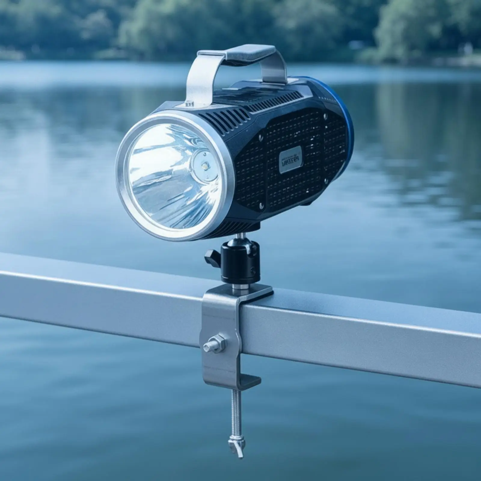 Clamp on Night Fishing Light Holder for Square Tube Rail Chair Stainless Steel Bracket with Universal Ball Joint Adjustable Lamp