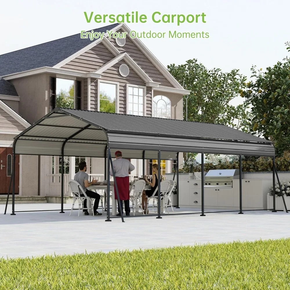 

12x20 Ft Metal Carport, Heavy-duty Frame, Upgraded Galvanized Steel Roof, Reinforced Base, Outdoor Garage