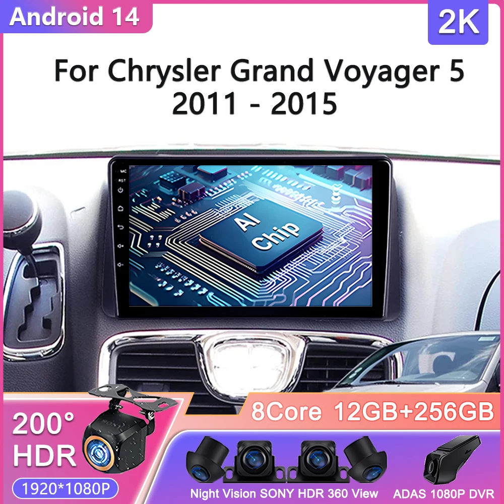 

Android 14 For Chrysler Grand Voyager 5 2011 - 2015 For Dodge Grand Caravan 2008-2020 Car Radio Multimedia 360 Camera GPS WIFI