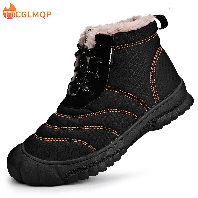 Winter Booties Men\'s Boots Warm Plush Men\'s Ankle Boots Waterproof Men Snow Boots Outdoor BareFoot Winter Men Shoes Large Size