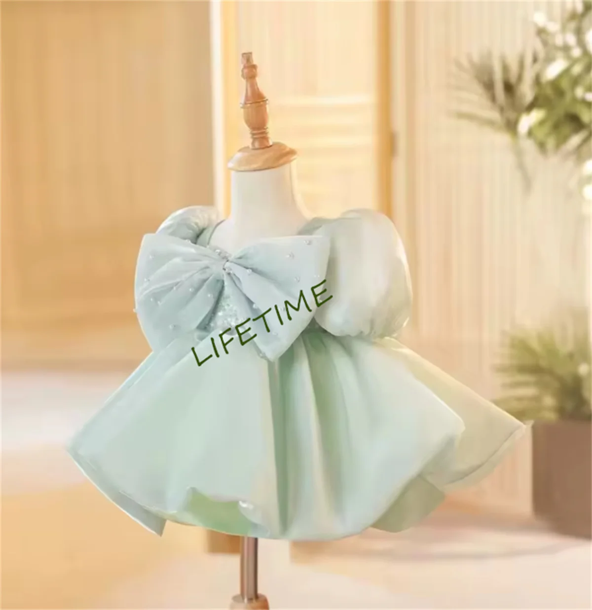 Abito da festa di compleanno per bambini personalizzato nuovo adorabile con scollo a O Abito da ballo di Natale per prima comunione con abito da ragazza di fiori con fiocco grande