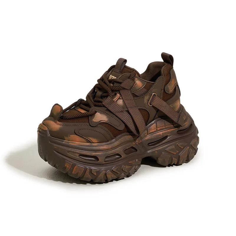 

9cm Air Mesh Microfiber Leather Women Casual Hidden Heel Shoes Chunky Sneakers Vulcanize Platform Wedge Skateboard