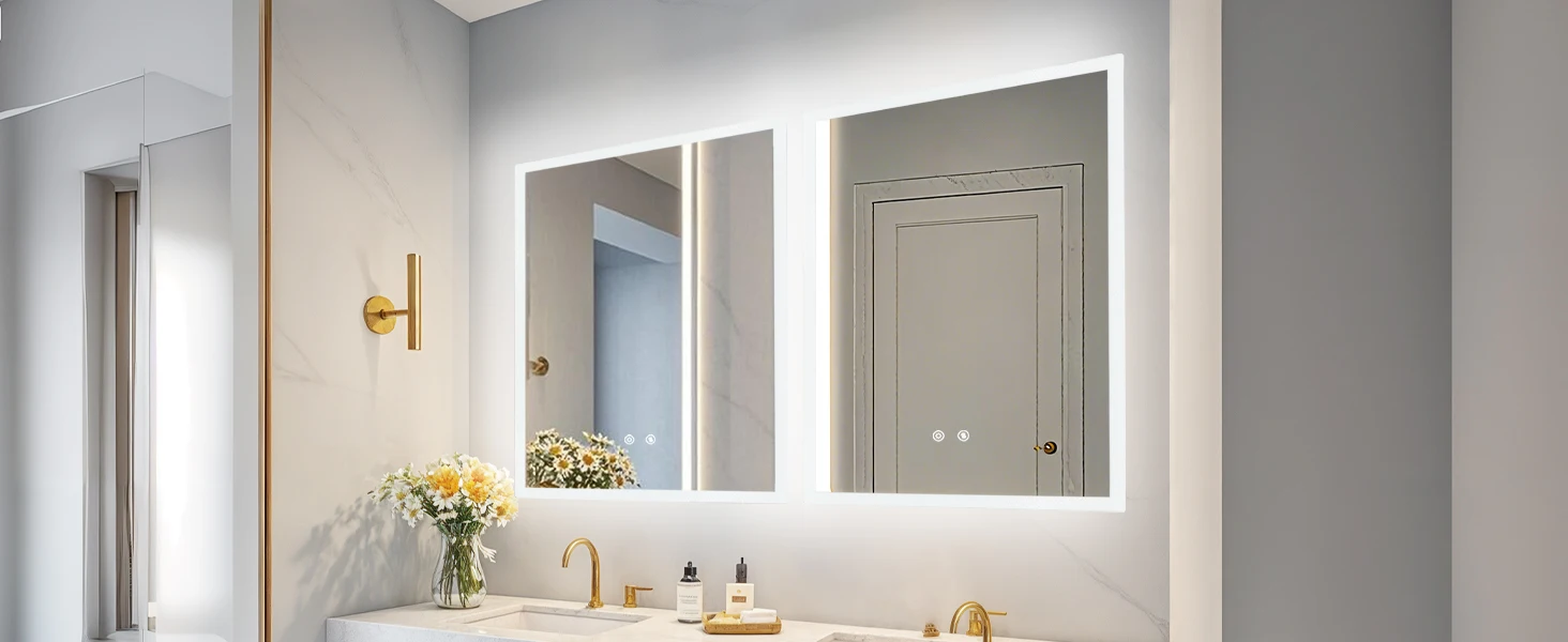LUVODI Illuminated Bathroom Makeup Mirror,Modern Wall Mounted Bathroom Vanity Mirror Lighted Makeup Mirror with Three Colors Temperature,Fogless,Waterproof IP44