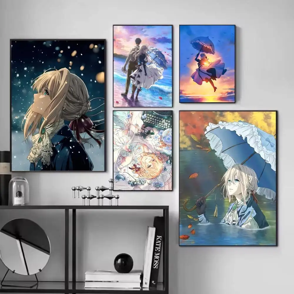 Anime Cartoon Movie V-Violet E-Evergarden posters Self-adhesive Paper Print Home Living Room Bedroom Entrance Bar Cafe Art