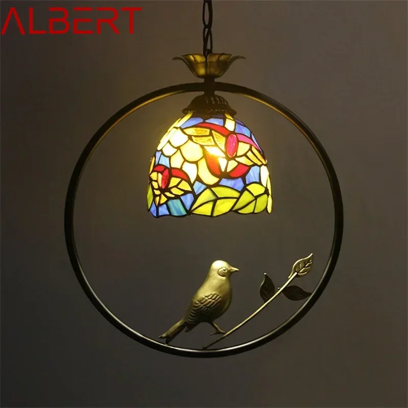 ALBERT Tiffany Pendant Lamp LED Creative Color Glass Hanging Light Bird Decor for Home Dining Room Bedroom Balcony