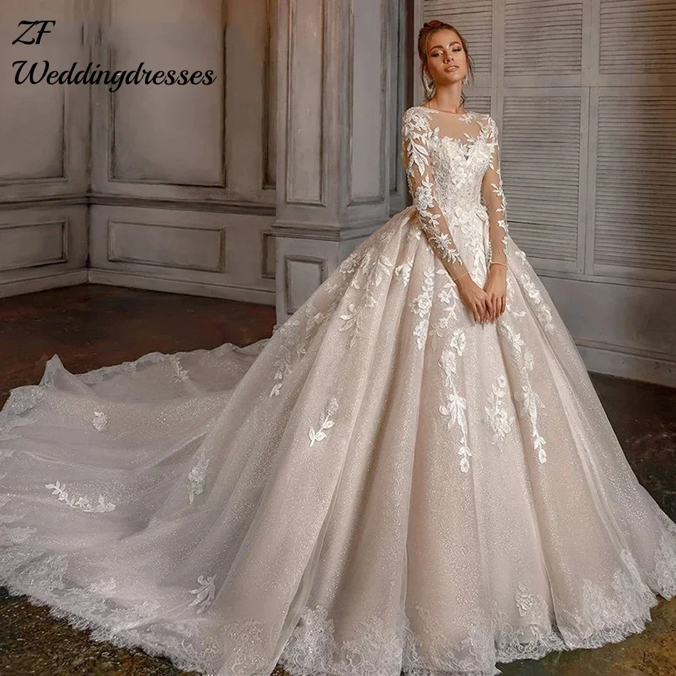 Customized Customzied Gorgeous Wedding Dress Women's Elegant Vestidos De Novia Long Sleeve Lace Applique Bridal Gowns Robe