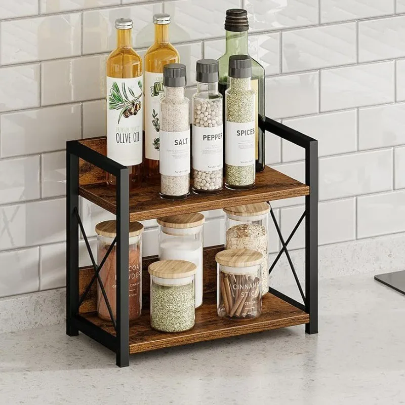 Factory Direct 2026  Wood Combination Multifunctional Shelf Kitchen Condiment Desktop Two-layer Storage