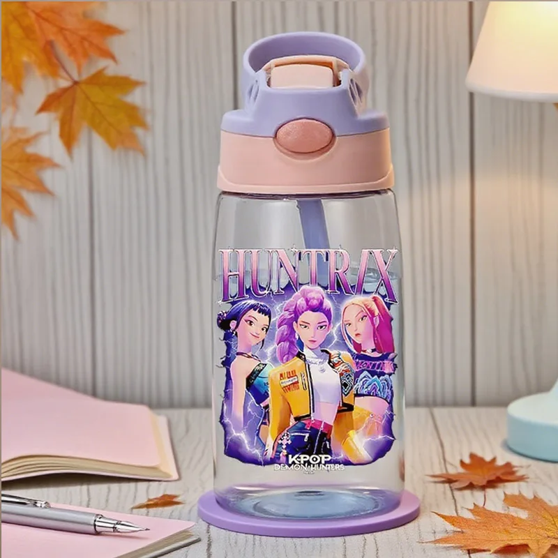 

KPop Demon Hunters 480ml Plastic Cup Kids Travel Cup Water Bottle Portable Outdoor Sport Water Bottle Straw Drinking Bottle Gift
