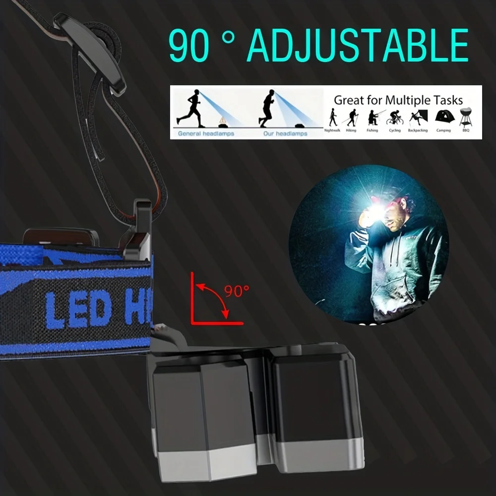 充電式防水LEDヘッドランプ,USB充電式,軽量,家庭用,ナイトライト,4モード,5LED