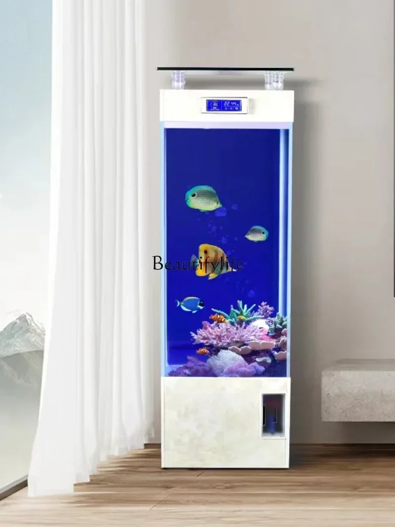 

LD33Small Fish Tank Golden Crystal Super White Glass Rectangular Floor Living Room Home Ecological Fish Globe
