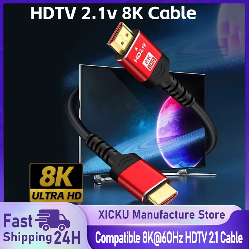 

1 м 1,5 м 2 м 8K HDTV-кабель для Xiaomi TV Box PS5 сверхвысокоскоростной совместимый кабель 8K @ 60 Гц HDTV 2.1 48 Гбит/с eARC Dolby Vision