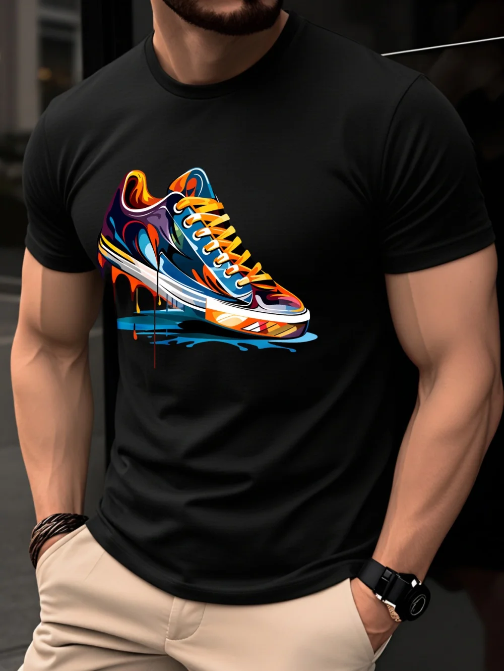 Men's Summer Short Sleeved Printed T-Shirt Colorful Sneakers Print Pattern Artistic Street Style Fashion Loose Men's Clothing
