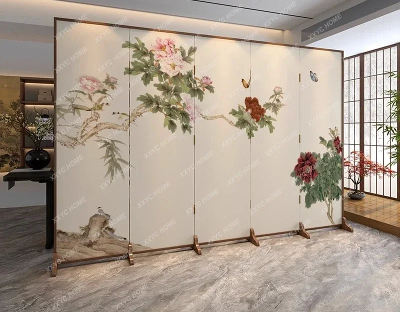 Biombo chino con motivos de flores y pájaros para la entrada de la sala de estar, biombo plegable móvil.