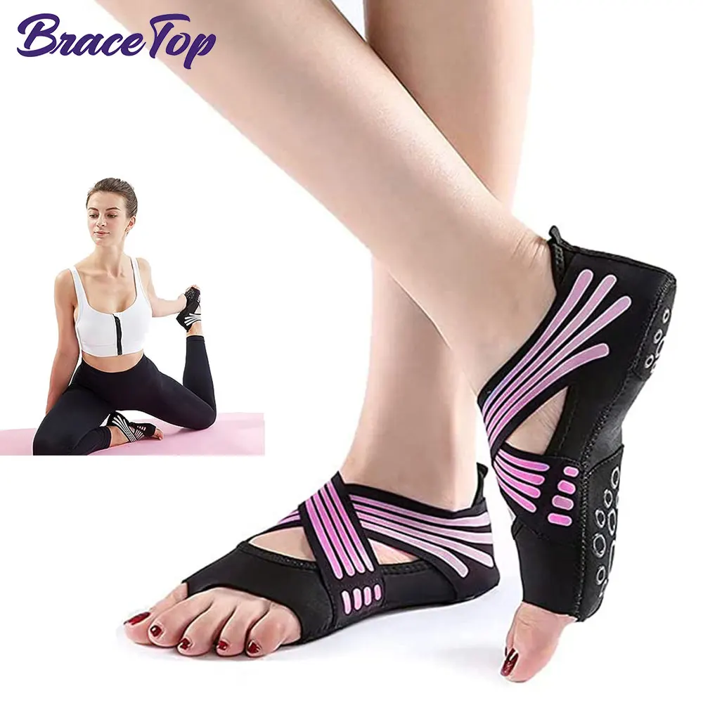 1 Paar professionelle rutschfeste Yoga-Socken mit Griff, zehenlose rutschfeste Pilates-, Barre-, Ballett-, Bikram-Trainingssocken-Schuhe für Damen