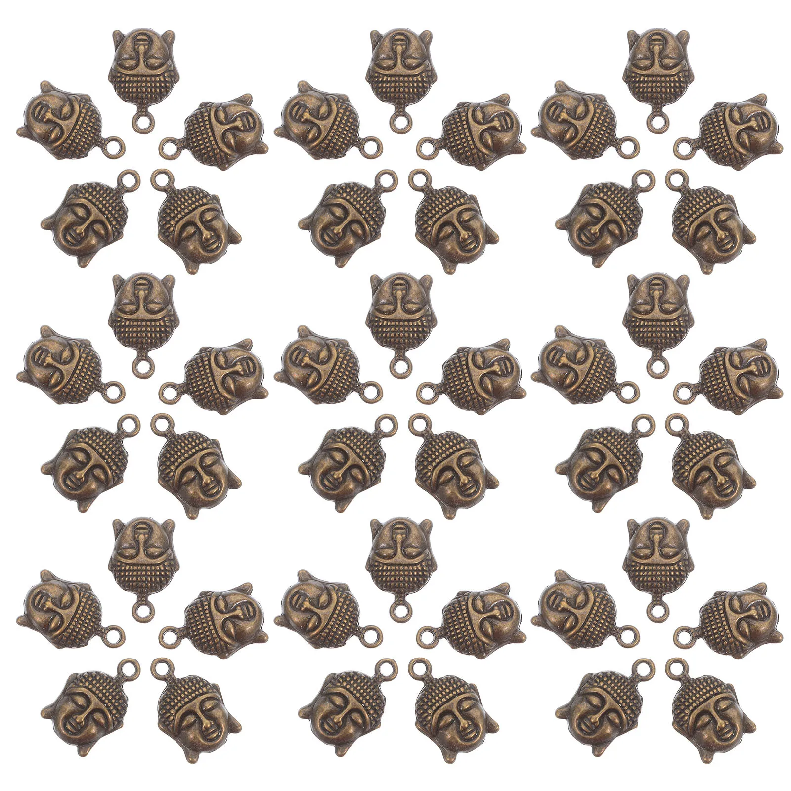 

100Pcs Vintage Buddha Head Beads Tibetan Style Spacer Charms for DIY Jewelry Making Bracelets Keychains Religious Pendants