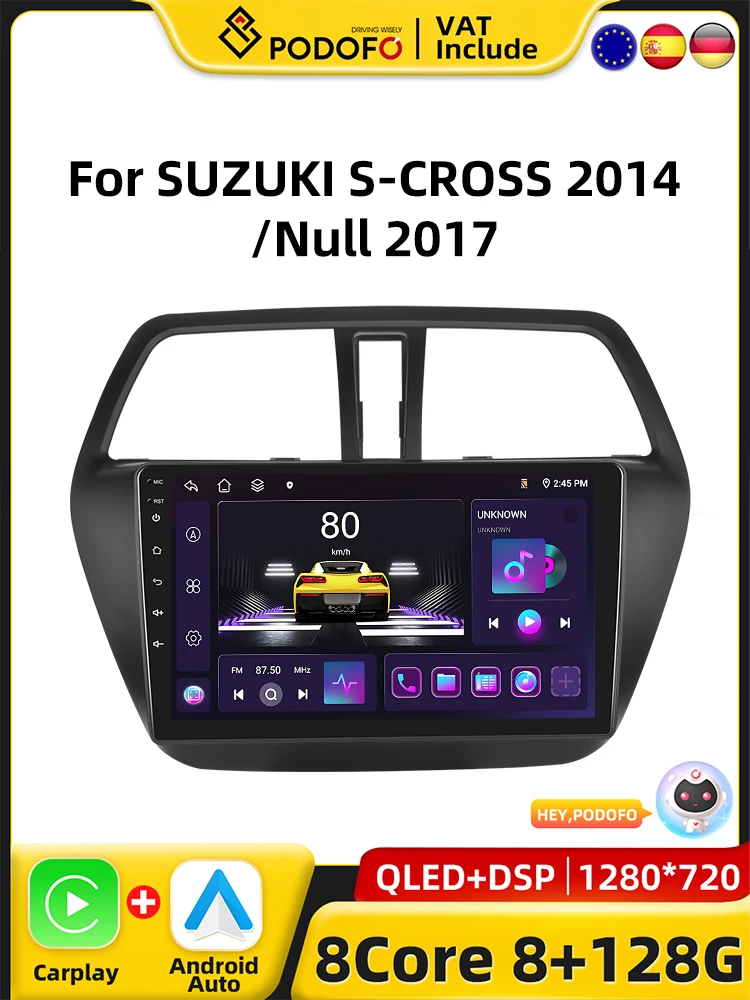 Podofo 4G CarPlay Radio Android per Suzuki S-Cross 2014 sistema intelligente per auto 2din GPS